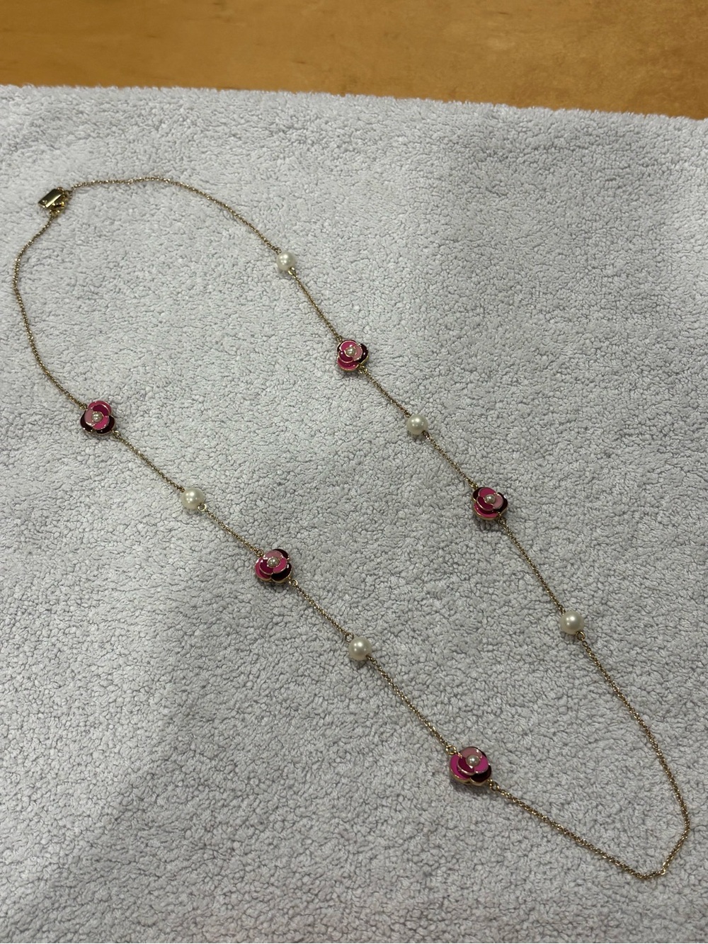 Kate Spade Deco Blossom Necklace with Pink Flower Accents and Pearls